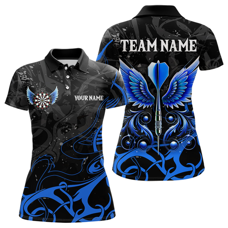 Individuelles Blau-Schwarzes Pfeilflügel-Dart-Poloshirt für Damen – Team Dart Trikots TDM3840