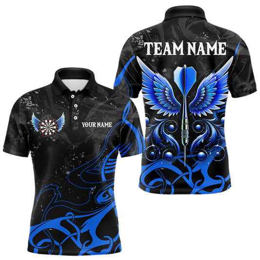 Individuelles Blau Schwarzes Pfeil Flügel Dart Poloshirt für Herren – Team Dart Trikots TDM3840