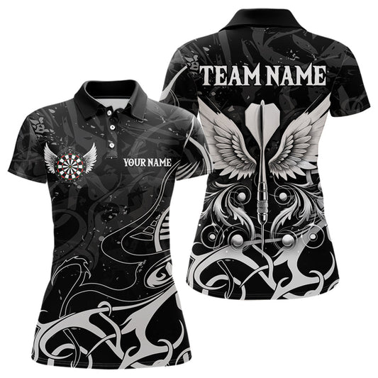 Individuelles Weiß-Schwarzes Pfeilflügel-Dart-Poloshirt für Damen – Team Dart Trikots TDM3841