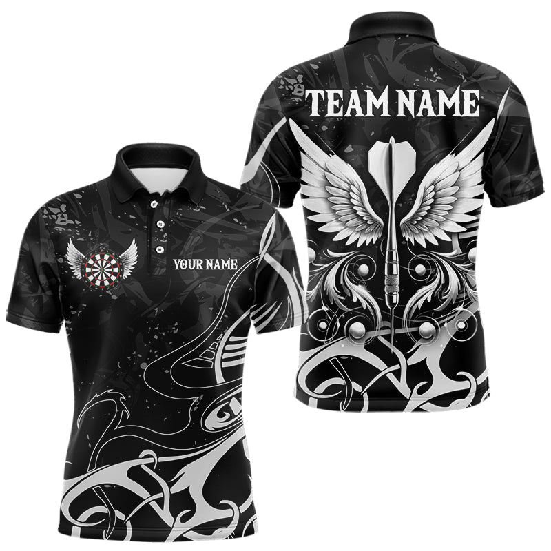 Individuelles Weiß Schwarzes Pfeil Flügel Dart Poloshirt für Herren – Team Dart Trikots TDM3841