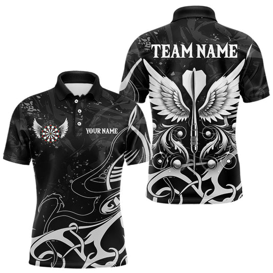 Individuelles Weiß Schwarzes Pfeil Flügel Dart Poloshirt für Herren – Team Dart Trikots TDM3841