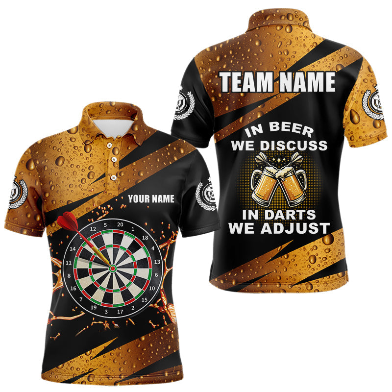„In Beer We Discuss“ – Lustige Dartshirts für Herren, individuelles Bier-Dart-Teamtrikot Polo & 1/4-Zip TDM3845