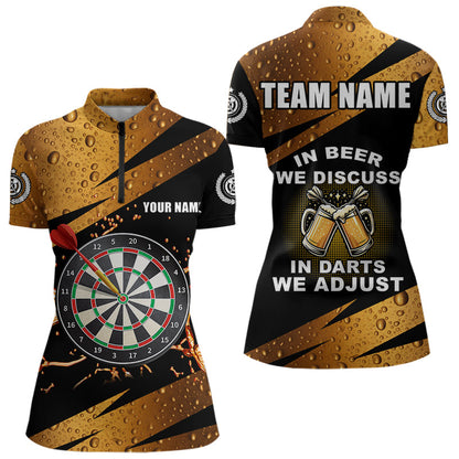 „In Beer We Discuss“ – Lustiges Damen-Dartshirt, individuelles Team-Polo mit 1/4-Zip TDM3845