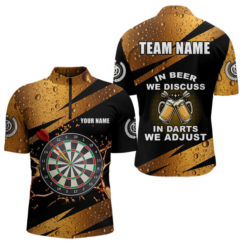 „In Beer We Discuss“ – Lustige Dartshirts für Herren, individuelles Bier-Dart-Teamtrikot Polo & 1/4-Zip TDM3845
