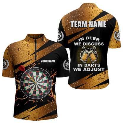 „In Beer We Discuss“ – Lustige Dartshirts für Herren, individuelles Bier-Dart-Teamtrikot Polo & 1/4-Zip TDM3845