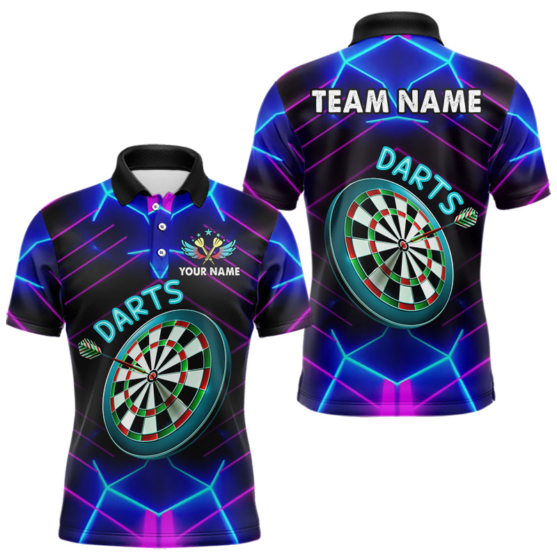 Individuelles Neon Lila Blau Leuchtendes Dart Poloshirt für Herren – Team Dart Trikot TDM3846