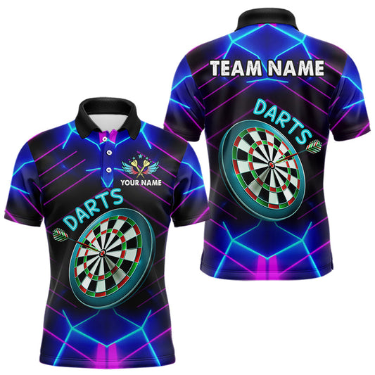 Individuelles Neon Lila Blau Leuchtendes Dart Poloshirt für Herren – Team Dart Trikot TDM3846