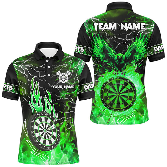 Individuelles grünes Dartbrett-Feuerflamme-Adler-Dart-Poloshirt für Herren, Darttrikot TDM2927