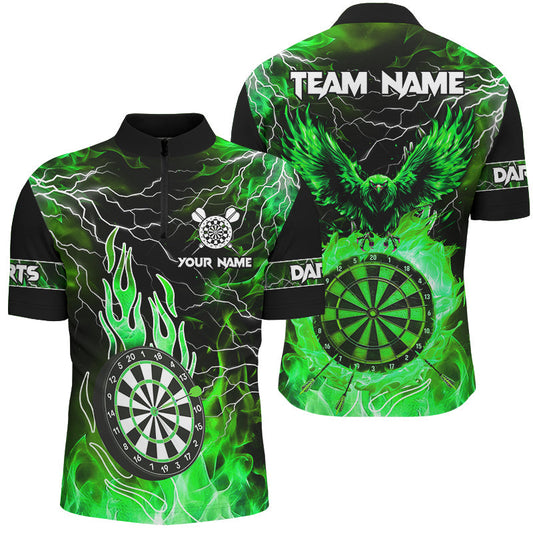 Individuelles Grünes Dart Board Fire Flame Adler Dart Herren Shirt mit Viertelreißverschluss, Dart Trikot TDM2927