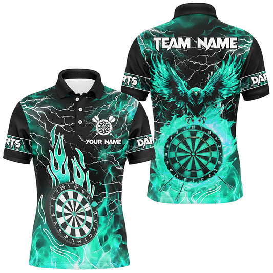 Individuelles türkisfarbenes Dartbrett-Feuerflamme-Adler-Dart-Poloshirt für Herren, Darttrikot TDM2928