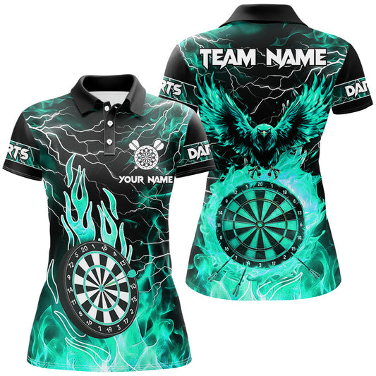 Individuelles Türkises Dartboard Feuer Flammen Adler Dart Poloshirt für Damen, Dart Trikot TDM2928