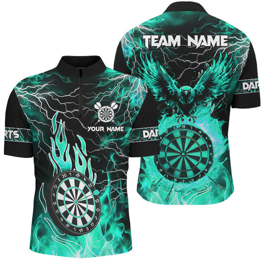 Individuelles Türkises Dart Board Fire Flame Adler Dart Herren Shirt mit Viertelreißverschluss, Dart Trikot TDM2928