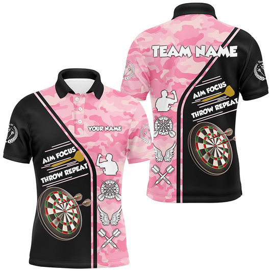 Individuelles pinkes Camouflage-Aim Focus Throw Repeat-Dart-Poloshirt für Herren, lustiges Darttrikot TDM2930
