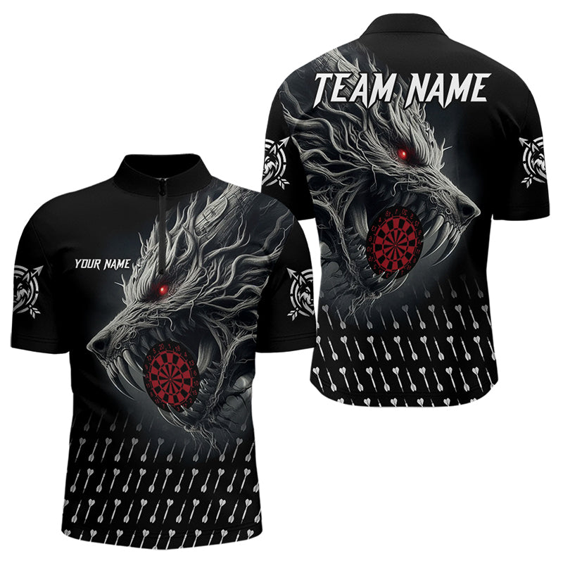 Wikinger 3D-Wolf-Dartshirts für Herren, schwarze individuelle Dart-Teamtrikots Polo & 1/4-Zip TDM3848