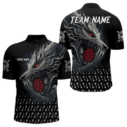 Wikinger 3D-Wolf-Dartshirts für Herren, schwarze individuelle Dart-Teamtrikots Polo & 1/4-Zip TDM3848