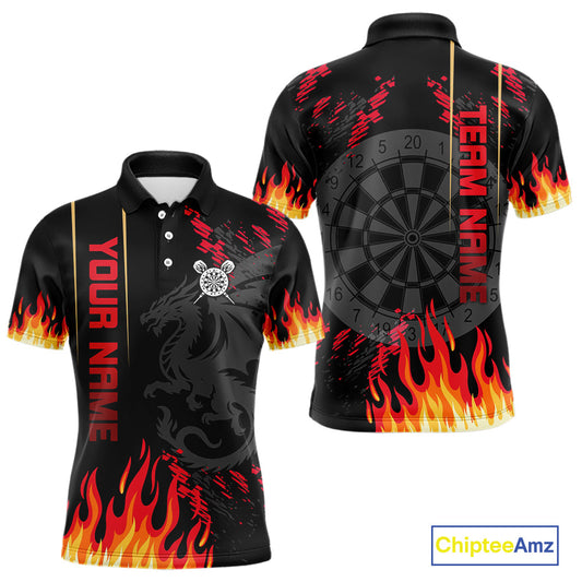 Rot-Schwarzer Drachen mit Dartboards Personalisierte Flammen-Dartshirts für Herren, Teamtrikots NYN0081