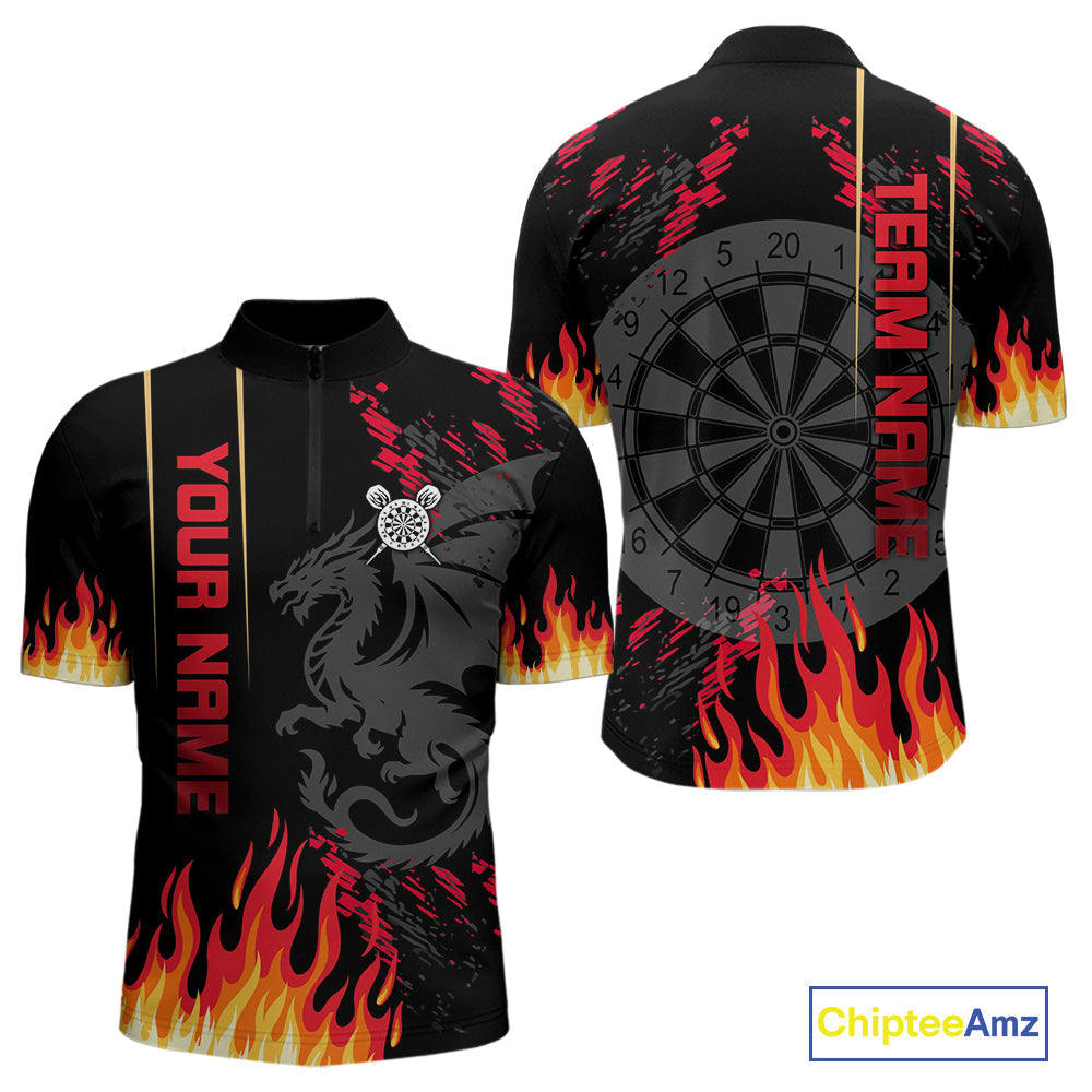 Rot-Schwarzer Drachen mit Dartboards Personalisierte Flammen-Dartshirts für Herren, Teamtrikots NYN0081