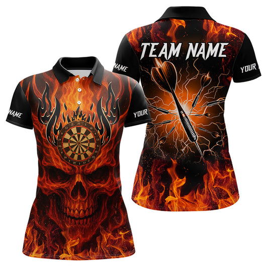 Individuelles Damen-Darttrikot mit orangefarbenem Flammenschädel, Feuer & Blitz Teamshirt TDM3856