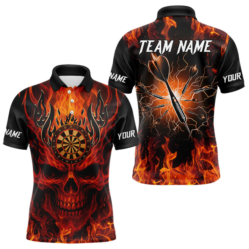 Herren-Darttrikots mit orangefarbenem Flammenschädel, individuelles Feuer-Blitz-Dart-Teamshirt TDM3856