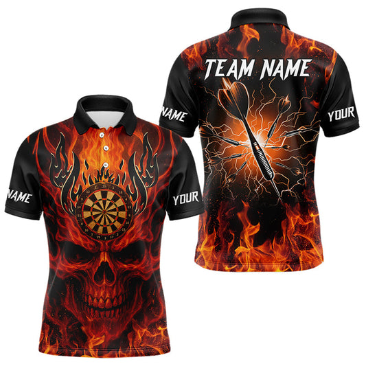 Herren-Darttrikots mit orangefarbenem Flammenschädel, individuelles Feuer-Blitz-Dart-Teamshirt TDM3856