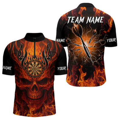 Herren-Darttrikots mit orangefarbenem Flammenschädel, individuelles Feuer-Blitz-Dart-Teamshirt TDM3856