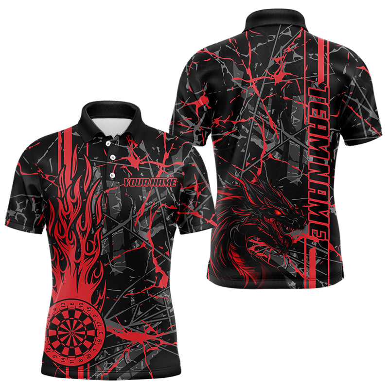Individuelles Rotes Grunge Drachenfeuer Dart Poloshirt für Herren – Dart Trikots Liga TDM3857
