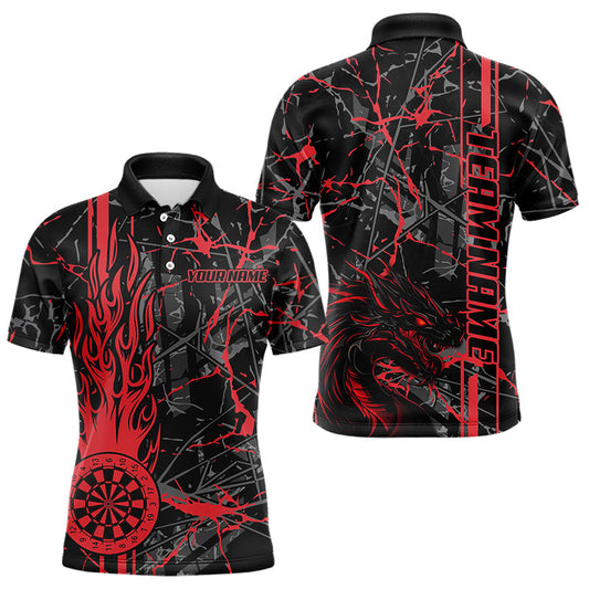 Individuelles Rotes Grunge Drachenfeuer Dart Poloshirt für Herren – Dart Trikots Liga TDM3857