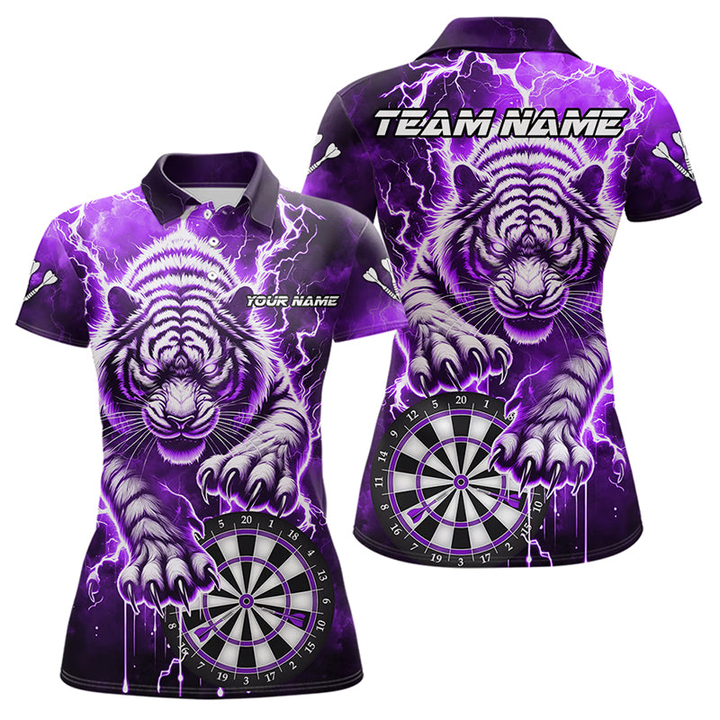 Individuelles Donner-Blitz-Tiger Dart-Poloshirt für Damen – Lila Dart-Liga Trikot TDM3860