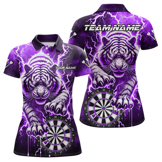 Individuelles Donner-Blitz-Tiger Dart-Poloshirt für Damen – Lila Dart-Liga Trikot TDM3860