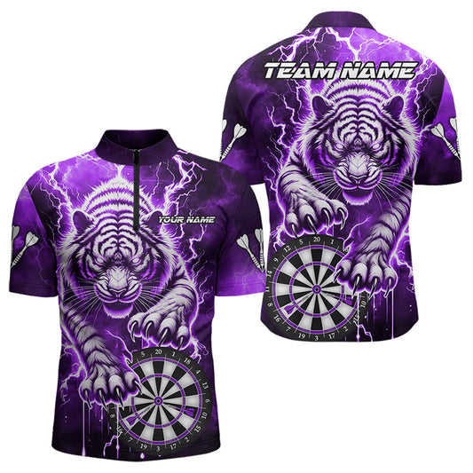 Individuelles Thunder Lightning Tiger Dart Viertelreißverschluss Herren Shirt – Lila Dart Liga Trikot TDM3860