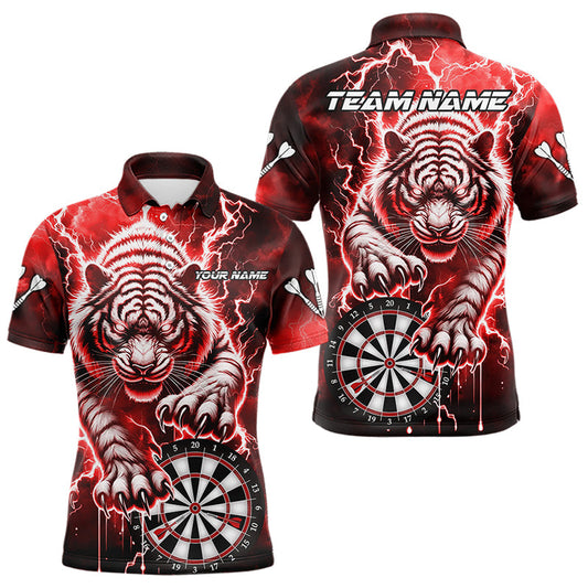 Individuelles Donner Blitz Tiger Dart Poloshirt für Herren – Rotes Dart Liga Trikot TDM3861