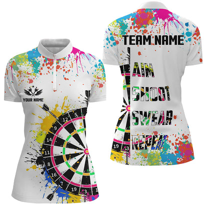 Lustiges Dartshirt – Bunt, Witzig, Personalisierbar – Aim Shoot Swear Repeat – Damen & Teams TDM1585