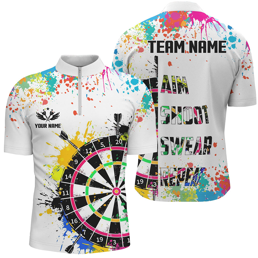Lustiges Dartshirt – Bunt, Witzig, Personalisierbar – Aim Shoot Swear Repeat – Herren & Teams TDM1585