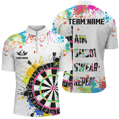 Lustiges Dartshirt – Bunt, Witzig, Personalisierbar – Aim Shoot Swear Repeat – Herren & Teams TDM1585