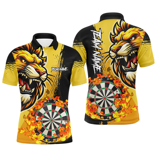 Gelb Lustiger Darts Flammenlöwe Maßgeschneidertes Polo & Viertelreißverschluss, Herren Dartshirts Darttrikots TDM2694