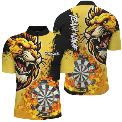 Gelb Lustiger Darts Flammenlöwe Maßgeschneidertes Polo & Viertelreißverschluss, Herren Dartshirts Darttrikots TDM2694