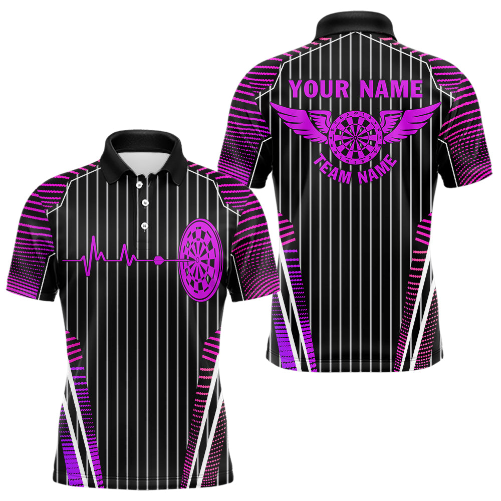 Individuelles neonpinke Dartbrett-Herzschlag-Poloshirt für Herren, Flügel-Darttrikot TDM3525