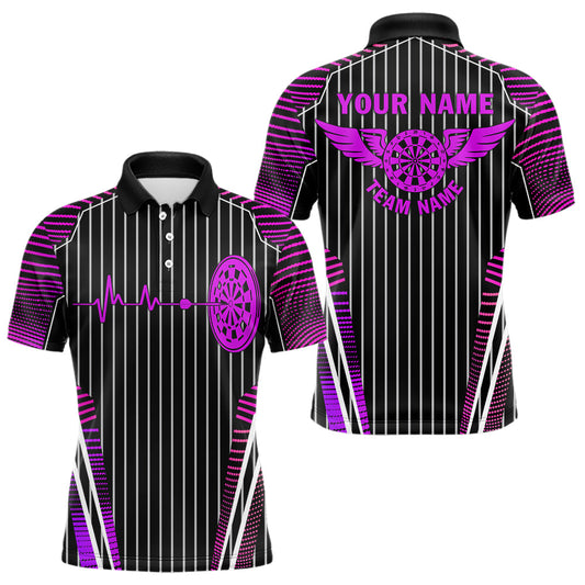 Individuelles neonpinke Dartbrett-Herzschlag-Poloshirt für Herren, Flügel-Darttrikot TDM3525