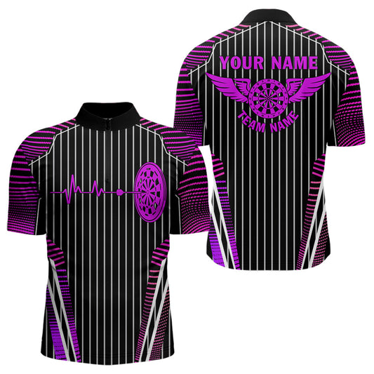 Individuelles Neon Pink Dartboard Puls Herzschlag Viertelreißverschluss Herren Shirt, Wings Dart Trikot TDM3525