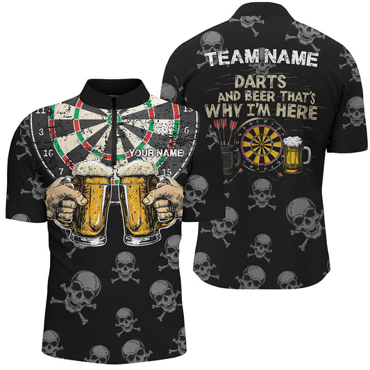 Darts und Bier, deshalb bin ich hier Herren Shirt mit Viertelreißverschluss, Trink Dart Trikot TDM1981