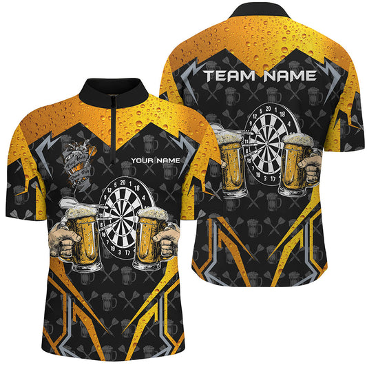Individuelles Lustiges Dartboard und Bier Herren Shirt mit Viertelreißverschluss, Schwarzes Dart Team Trikot TDM2187