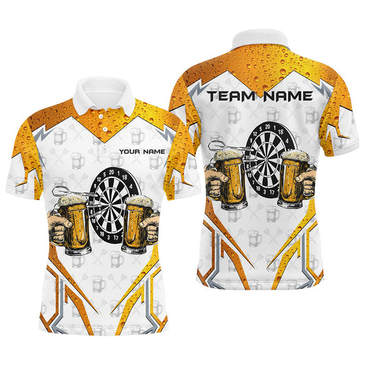 Individuelles Lustiges Dartbrett Und Bier Herren Poloshirt, Weißes Dart Teamtrikot TDM2188
