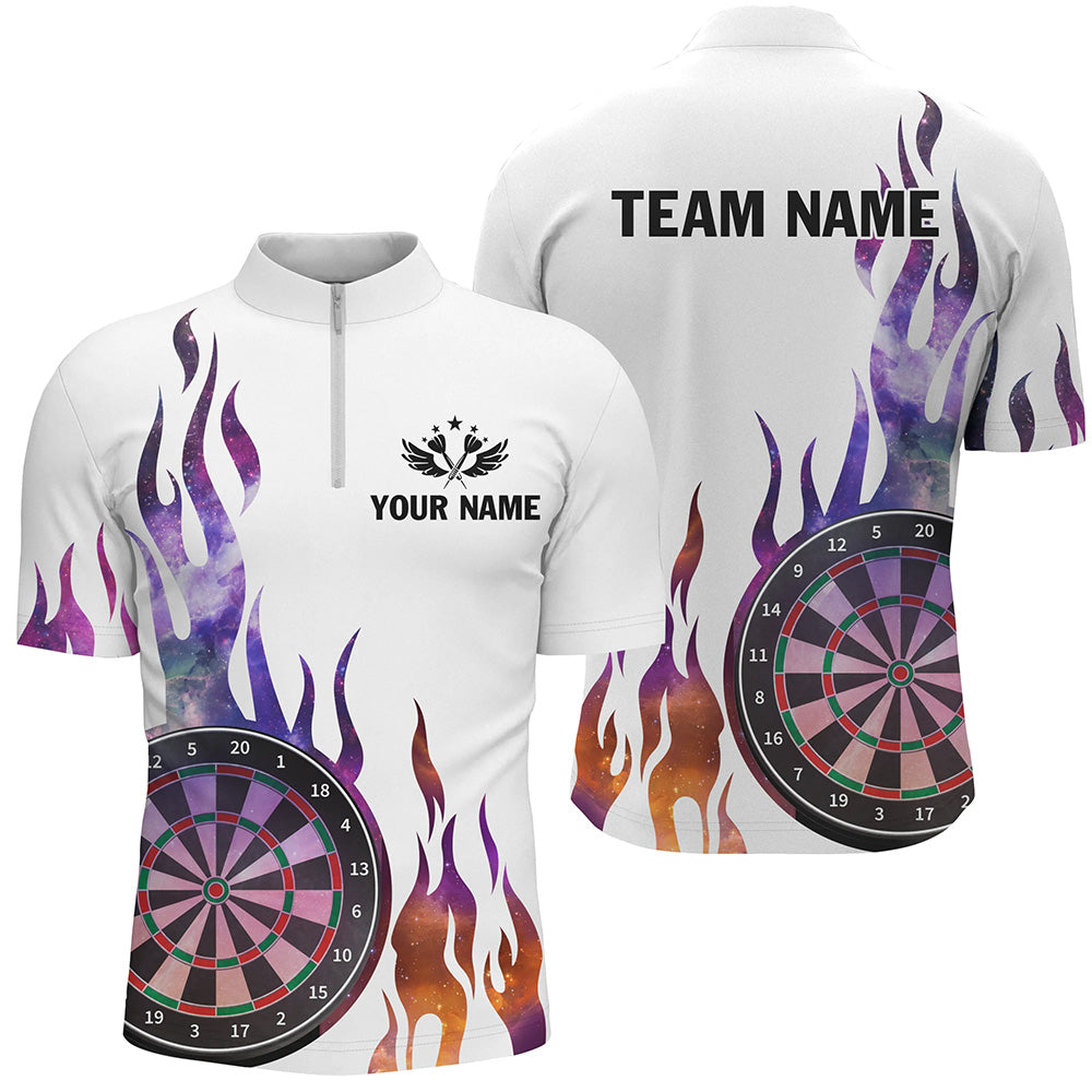 Feuerfunken Muster Maßgeschneiderte Weiße Herren Dartshirts, Dart Teamtrikots Kurzarm TDM2699