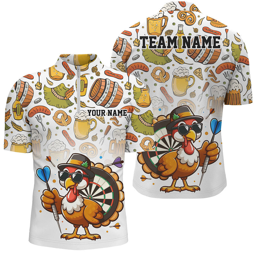 Individuelles Lustiger Truthahn Huhn Dart Herren Shirt mit Viertelreißverschluss, Erntedank Dart Trikot Team TDM2703