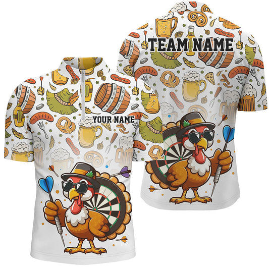 Individuelles Lustiger Truthahn Huhn Dart Herren Shirt mit Viertelreißverschluss, Erntedank Dart Trikot Team TDM2703