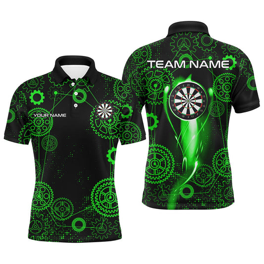 Grünes Dart-Zahnradmuster individuelles Dart-Poloshirt für Herren, Dartliga-Trikot TDM3187