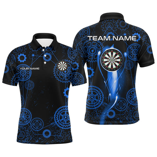Blaues Dart-Zahnradmuster individuelles Dart-Poloshirt für Herren, Dartliga-Trikot TDM3188