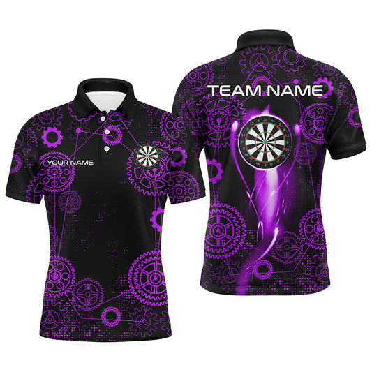 Lila Dart-Zahnradmuster individuelles Dart-Poloshirt für Herren, Dartliga-Trikot TDM3189