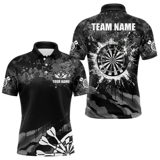 Schwarz Grau Grunge Camo Darts Polo & Viertelreißverschluss Für Herren Maßgeschneiderte Retro Dartboard Teamtrikots TDM3539