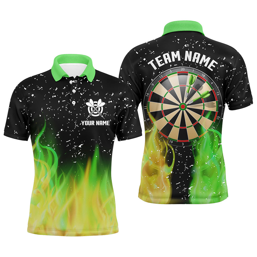 Individuelles Grünes Und Gelbes Feuer Dartboard Herren Poloshirt, Dart Shirts Für Team Dart Trikot TDM1211